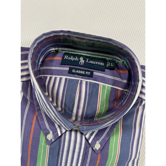 Ralph Lauren Classic Fit Button Down Shirt Large Stripe Cotton Pony - Picture 2 of 4